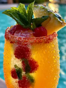 Macro photo of pool cocktails in modern ribbed glasses with visible raspberry ice cores. (pool cocktails)