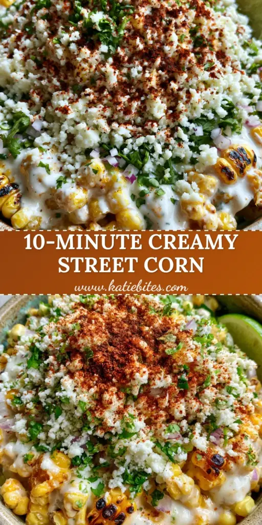 Creamy Corn Salad with Charred Sweet Corn and Lime-Crema 4 A close-up, vibrant creamy corn salad in a rustic stone bowl, featuring charred corn kernels, a thick lime-crema dressing, snowy cotija cheese, and a dusting of red ancho chili powder.