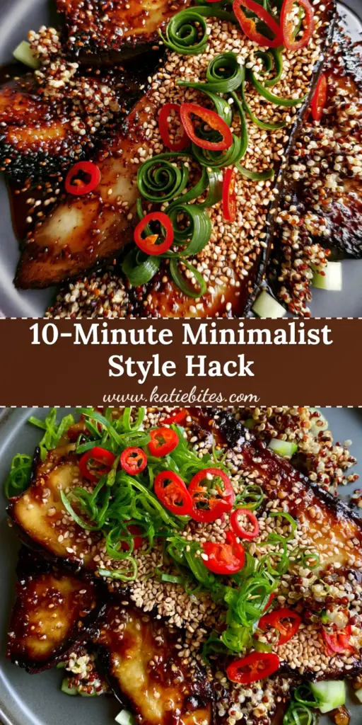 Fashionstation: The Ultimate Pan-Seared Garlic Soy Japanese Eggplant 4 A top-down editorial shot of pan-seared Japanese eggplant with a thick glossy garlic soy glaze on a matte charcoal plate. (fashionstation)