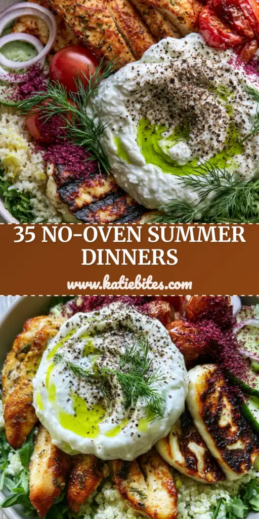 Summer Dinner Ideas: Vibrant Mediterranean Grilled Halloumi and Chicken Power Bowls 4 A top-down shot of a Mediterranean summer power bowl with grilled halloumi, chicken, and lemon quinoa. (Summer dinner ideas)
