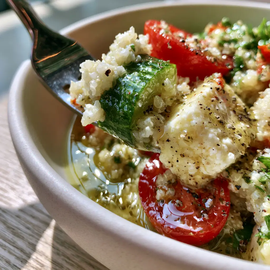 Summer Salad Recipes: The Ultimate Mediterranean Quinoa Salad with Feta 1 High-angle shot of a Mediterranean quinoa salad showing toasted pine nuts and glossy lemon vinaigrette. (Summer Salad Recipes)