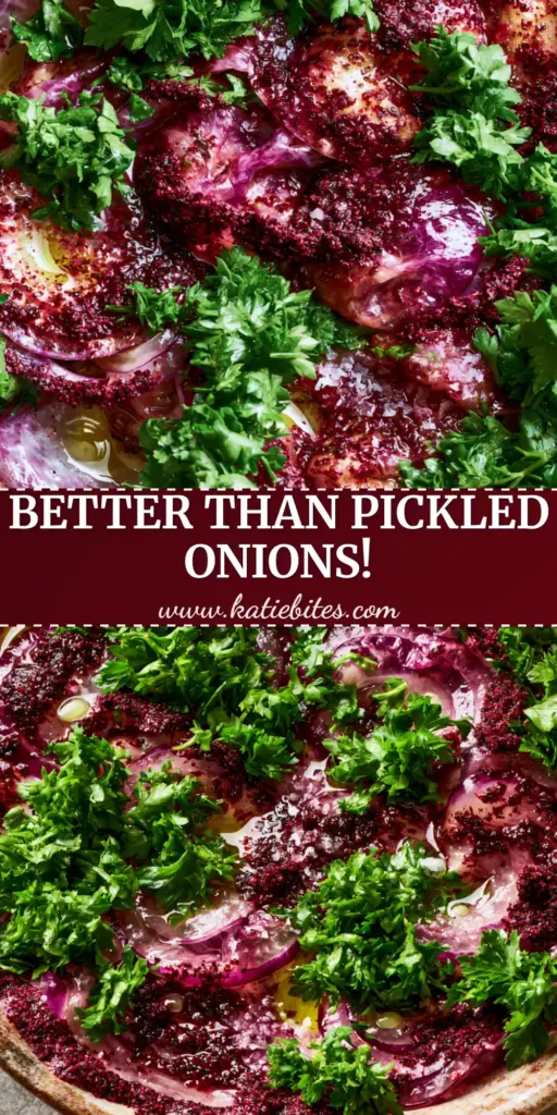 Turkish Onion Salad: The Ultimate Sumac and Parsley Garnish 4 A close-up of Turkish onion salad with red onions, sumac, and parsley in a rustic bowl.