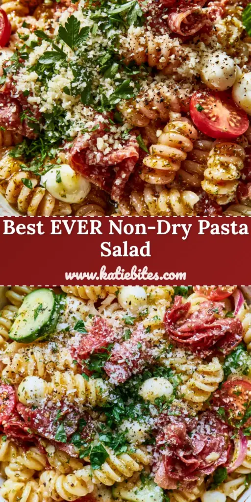 A top-down view of a vibrant Italian Pasta Salad Recipe in a white bowl featuring rotini, salami ribbons, and mozzarella pearls.