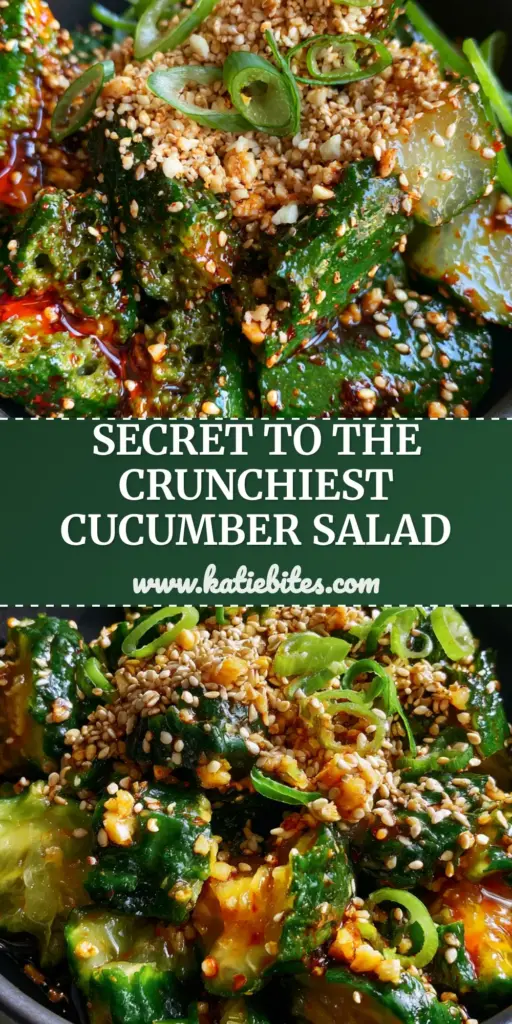 A vibrant Asian smashed cucumber salad with glossy red chili oil and sesame seeds in a black bowl. (cucumber salad recipes)