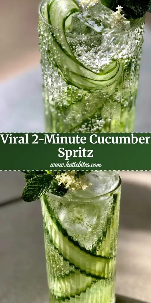 Cucumber Spritz: The Ultimate Refreshing Garden Party Botanical Cocktail 4 A handheld smartphone photo of an elegant Cucumber Spritz in a ribbed highball glass with translucent cucumber ribbons and clear ice.